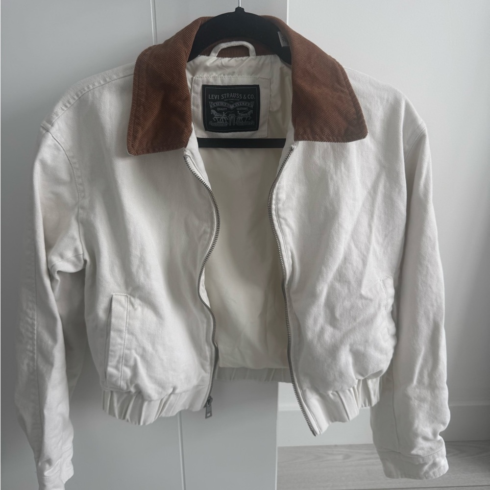 Levi's White Jacket with Brown Corduroy Collar